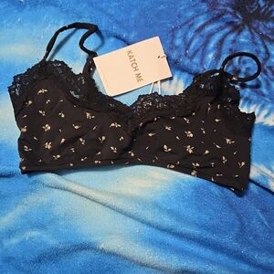 Black Floral Lace Trim Bra